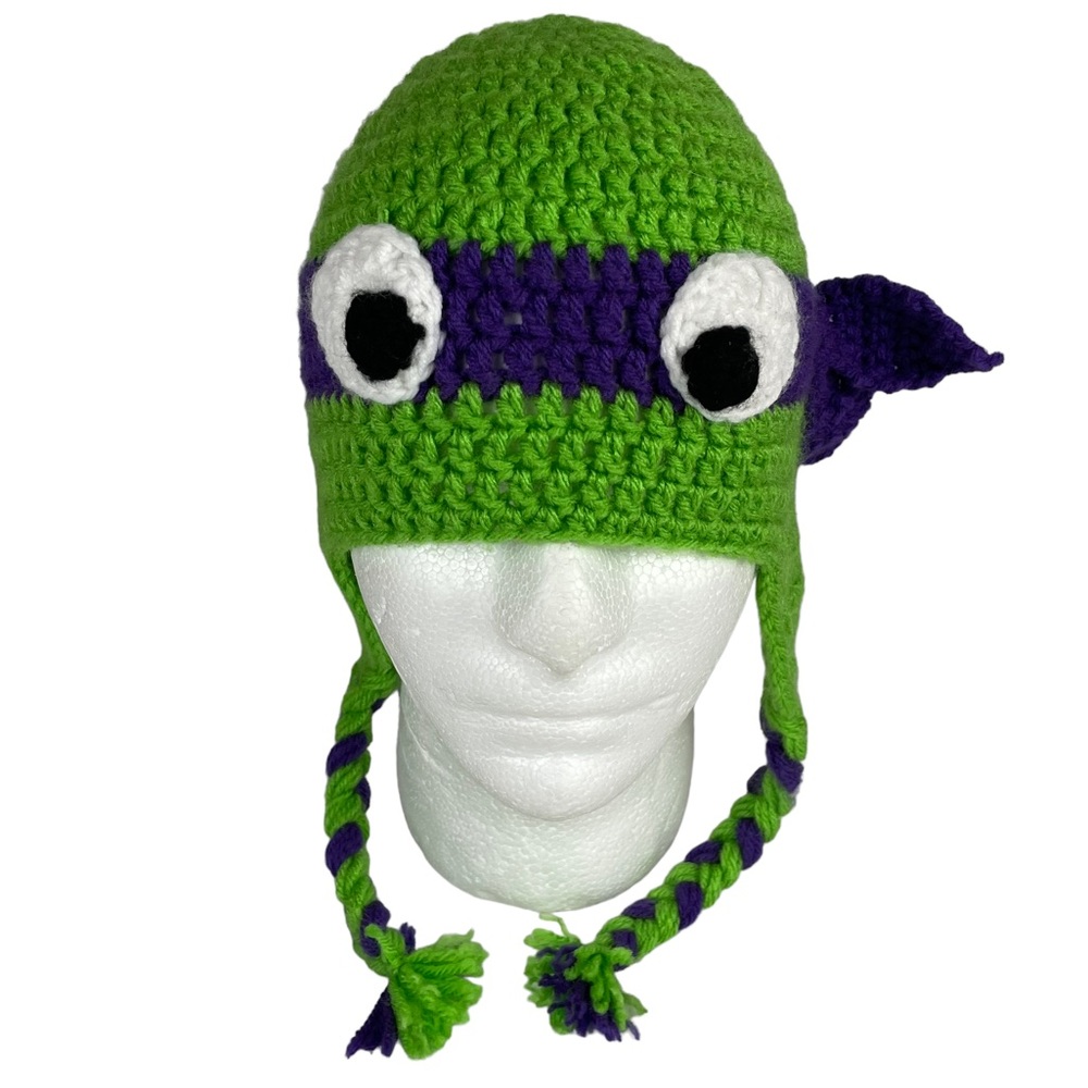 Handmade Crocheted Donatello Teenage Mutant Ninja Turtles Winter Hat Boy Girl OS